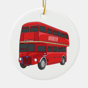 Double-decker bus cartoon illustration ceramic ornament