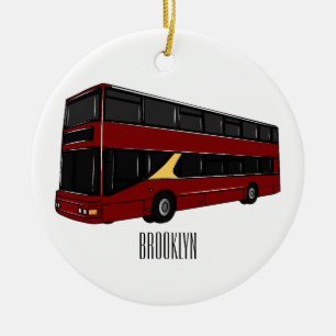 Double-decker bus cartoon illustration ceramic ornament