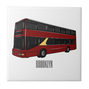 Double-decker bus cartoon illustration ceramic tile