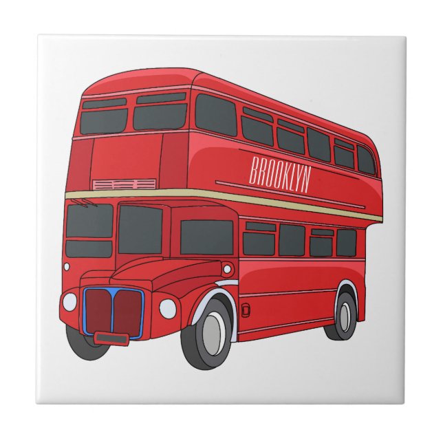 Double-decker bus cartoon illustration ceramic tile (Front)