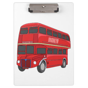 Double-decker bus cartoon illustration clipboard