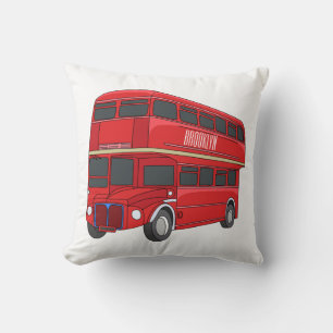 Double-decker bus cartoon illustration cushion