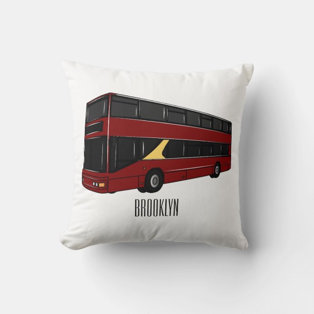 Double-decker bus cartoon illustration cushion (Front)