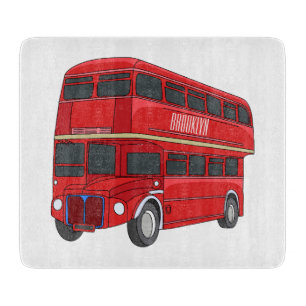 Double-decker bus cartoon illustration cutting board