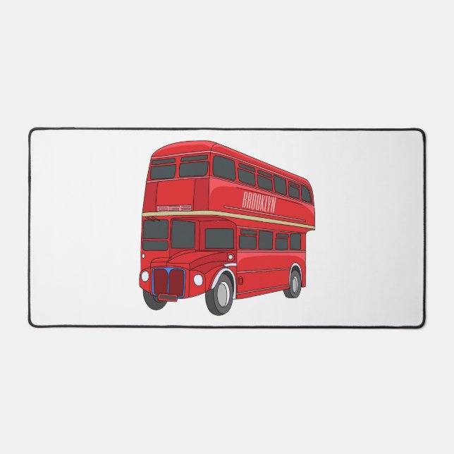 Double-decker bus cartoon illustration desk mat (Front)