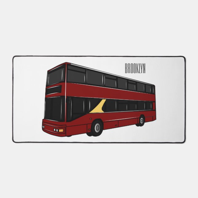 Double-decker bus cartoon illustration desk mat (Front)