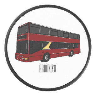 Double-decker bus cartoon illustration hockey puck