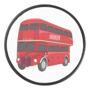 Double-decker bus cartoon illustration hockey puck