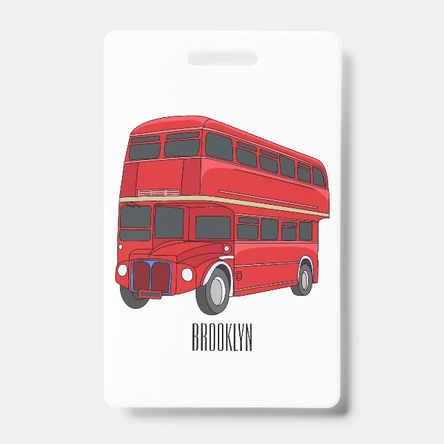 Double-decker bus cartoon illustration ID badge (Front)