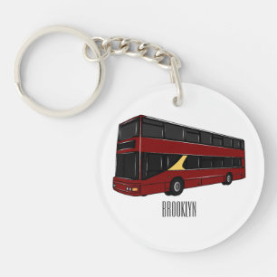 Double-decker bus cartoon illustration key ring