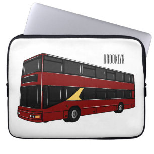 Double-decker bus cartoon illustration laptop sleeve