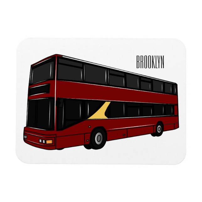 Double-decker bus cartoon illustration magnet (Horizontal)