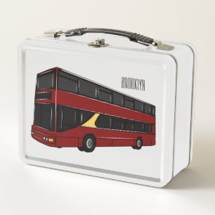 Double-decker bus cartoon illustration metal lunch box