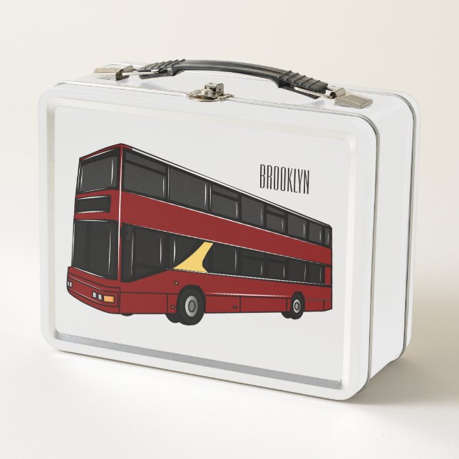 Double-decker bus cartoon illustration metal lunch box (Front)