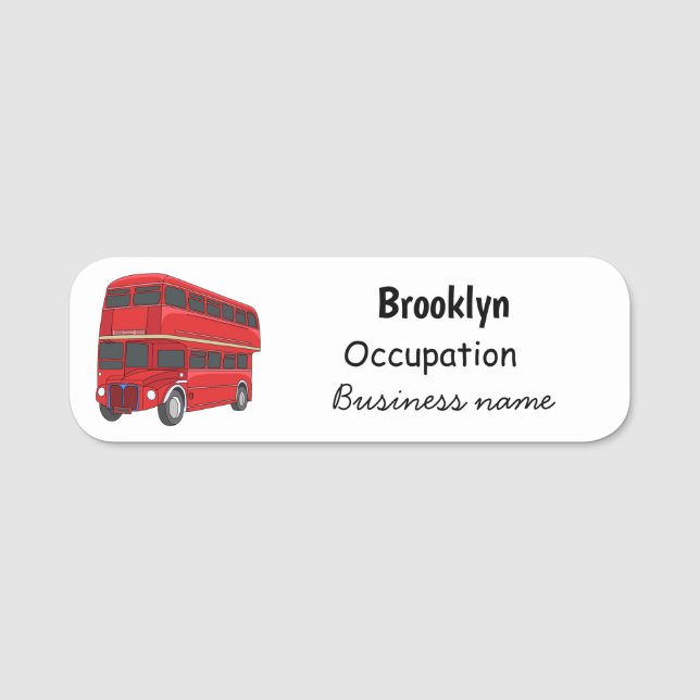 Double-decker bus cartoon illustration name tag (Front)