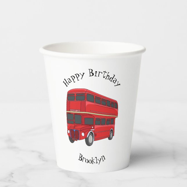 Double-decker bus cartoon illustration  paper cups (Front)