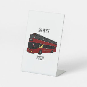 Double-decker bus cartoon illustration pedestal sign