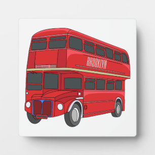 Double-decker bus cartoon illustration plaque