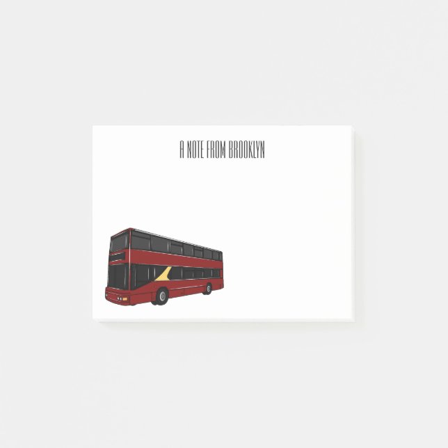 Double-decker bus cartoon illustration post-it notes (Front)
