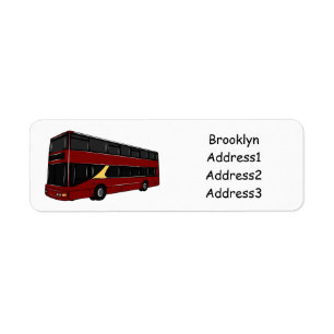 Double-decker bus cartoon illustration return address label
