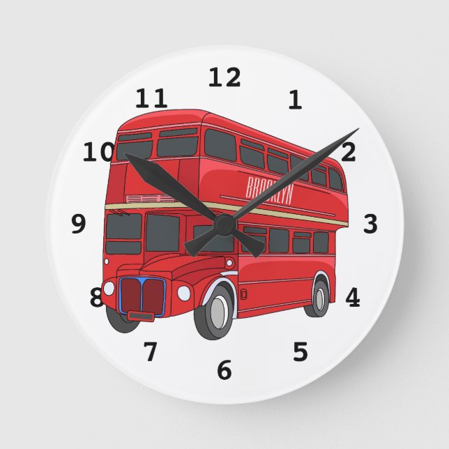 Double-decker bus cartoon illustration round clock (Front)