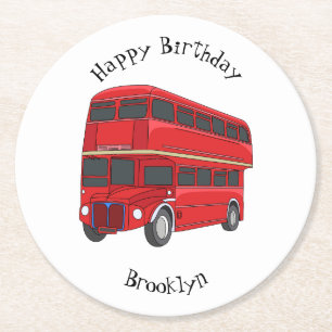 Double-decker bus cartoon illustration round paper coaster