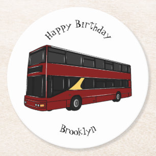 Double-decker bus cartoon illustration round paper coaster