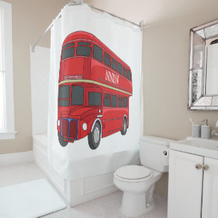 Double-decker bus cartoon illustration shower curtain
