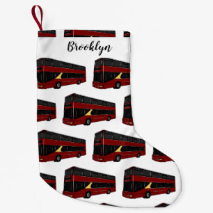Double-decker bus cartoon illustration small christmas stocking