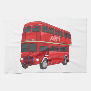 Double-decker bus cartoon illustration tea towel