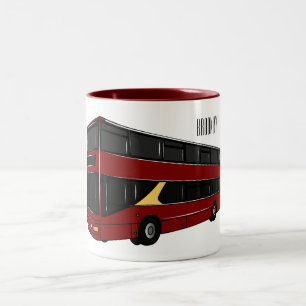Double-decker bus cartoon illustration Two-Tone coffee mug