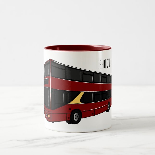 Double-decker bus cartoon illustration Two-Tone coffee mug (Center)