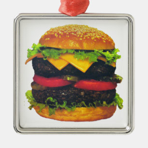 Double Deluxe Hamburger with Cheese Metal Tree Decoration