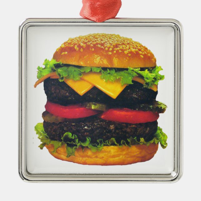 Double Deluxe Hamburger with Cheese Metal Tree Decoration (Front)