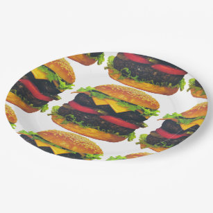 Double Deluxe Hamburger with Cheese Paper Plates