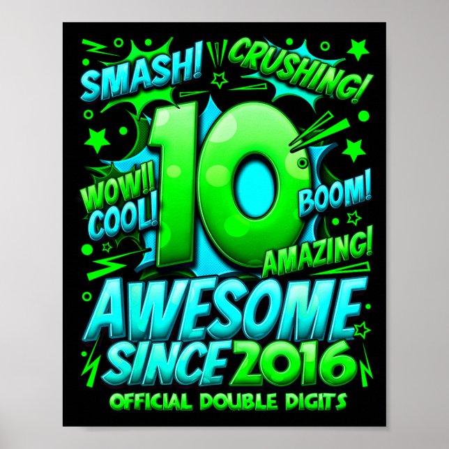 Double Digits 10 Year Old Boys 10th Birthday Boy  Poster (Front)