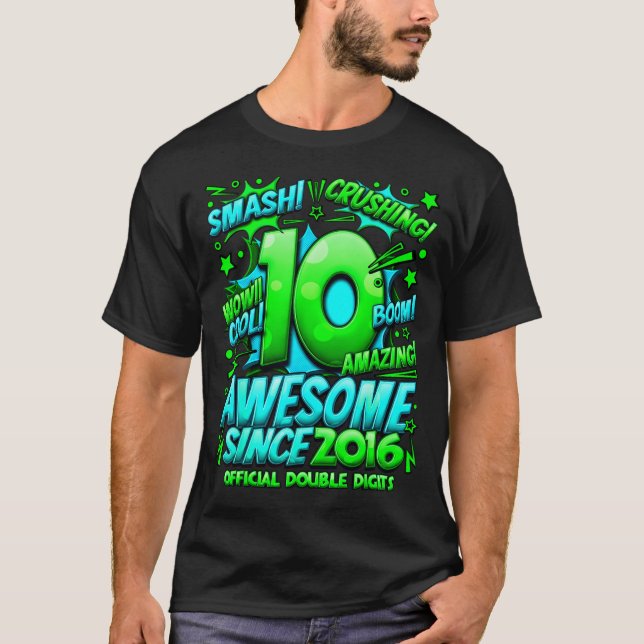 Double Digits 10 Year Old Boys 10th Birthday Boy  T-Shirt (Front)