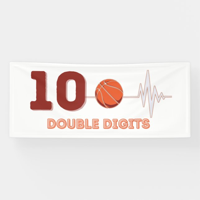 Double Digits 10 Years Old Birthday Boy Basketball Banner (Horizontal)