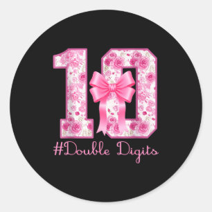 Double Digits 10th Birthday Girl Nk Coquette Bow 1 Classic Round Sticker