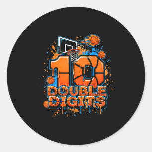 Double Digits Birthday 10 Year Old Boy Basketball Classic Round Sticker