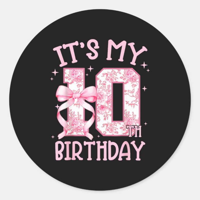 Double Digits Birthday Girl 10th Birthday Coquette Classic Round Sticker (Front)