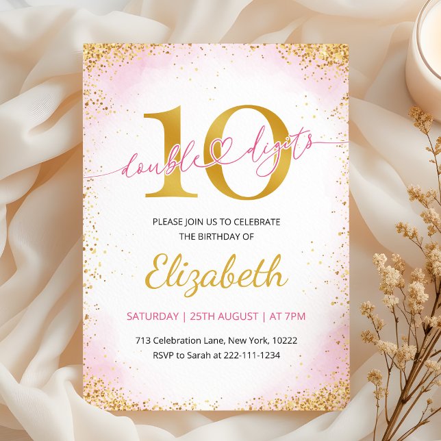 Double Digits Girl 10th Birthday  Invitation (Creator Uploaded)