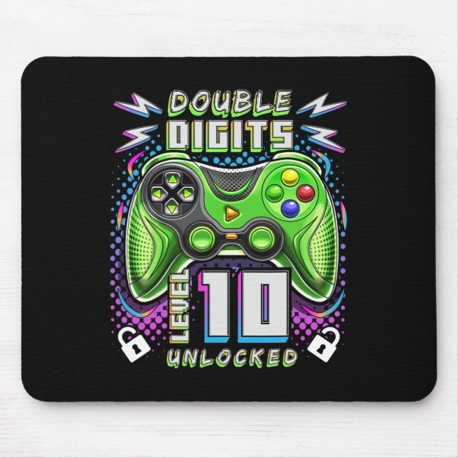 Double Digits Level 10 Unlocked Video Game 10th Bi Mouse Pad (Front)