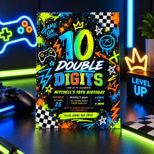 Double Digits Neon Graffiti Boy 10th Birthday Invitation