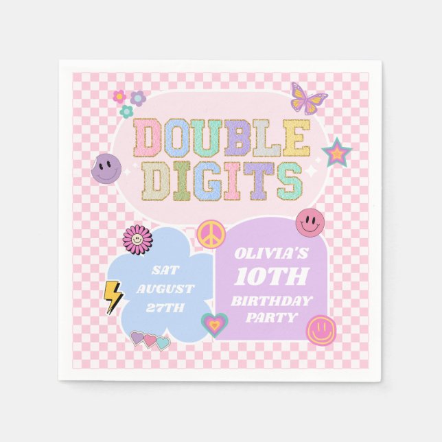 Double Digits Preppy Patch 10th Birthday Party Napkin (Front)