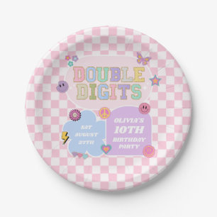 Double Digits Preppy Patch 10th Birthday Party Paper Plate