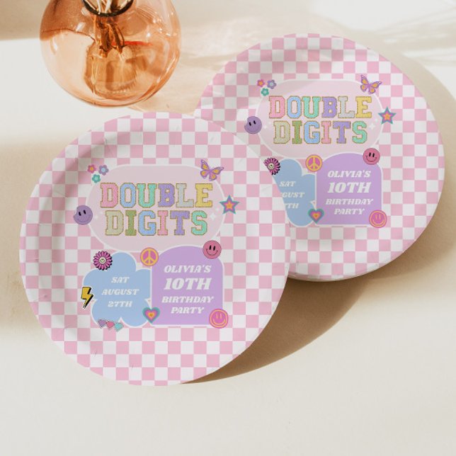 Double Digits Preppy Patch 10th Birthday Party Paper Plate (Creator Uploaded)