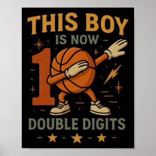 Double Digits Sketll Birthday Boy 10 Year Celebrat Poster