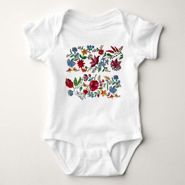 Double Embroidery Folk Art Embroidery Baby Bodysuit (Front)
