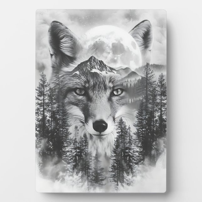 Double Exposed Fox And Mountain Plaque (Front)